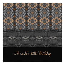 40th Birthday Party Black Beige Leather Weave Custom Invites