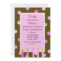 40th Birthday Party Invitation -- Pink Polka Dots