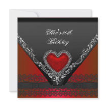 40th Birthday Party Red Heart Jewel Black White