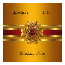 40th Birthday Party Yellow Gold Red Jewel Custom Invitations