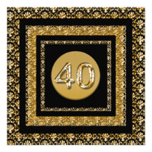 40th gold black damask elegant personalized invitations