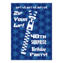 40th SURPRISE Birthday Blue Pattern Zip  Lip  H200 Announcement