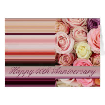 40th Wedding Anniversary Card -Pastel roses stripe