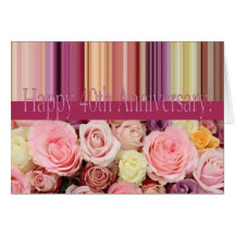 40th Wedding Anniversary Card -Pastel roses stripe