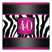 40th Zebra Birthday party Custom Invites
