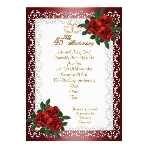 45th anniversary party invitation red roses