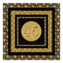 45th black gold damask square invitations