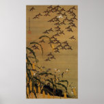 4. 秋塘群雀図, 若冲 Flock of Sparrows, Jakuchū Poster