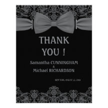 4.25"  Vintage Lace Dark Bow Wedding Thank You Announcement