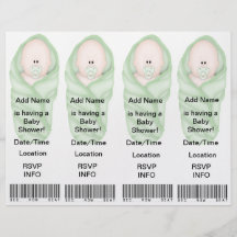 4  Baby Shower Invitations - Bookmark Favours Flyers
