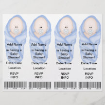 4  Blue Baby Shower Invitations - Bookmark Favours Custom Flyer