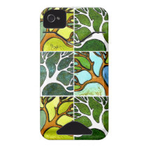 4 Hand Carved Trees in Watercolor and Pen & Ink Iphone 4 Id Cover