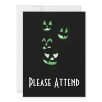 4 Lit Jack-O-Lanterns - Green