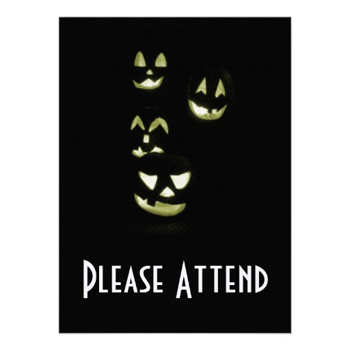 4 Lit Jack-O-Lanterns - Yellow Halloween Personalized Invites