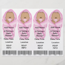 4  Pink Baby Shower Invitations - Bookmark Favours Personalized Flyer