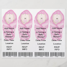 4  Pink Baby Shower Invitations - Bookmark Favours Flyer