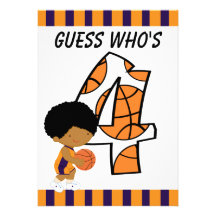 4ème Joueur de basket pourpre et orange v2 d'anniv Invitation Personnalisable