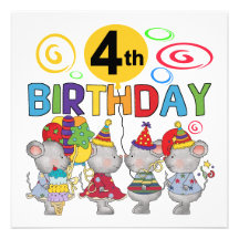 4èmes T-shirts et cadeaux d'anniversaire de souris Cartons D'invitation