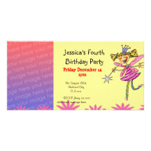 4th birthday girl party (princess fairy) photo card template