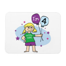 4th Birthday - Girls Birthday Flexible Magnets