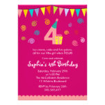4th Birthday Girl's Cute Pink Party Invitation