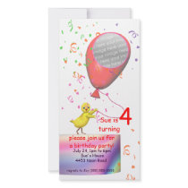 4th Birthday Party Chicken Invite Red Balloon Photo Card