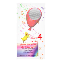 4th Birthday Party Chicken Invite Red Balloon Photo Card