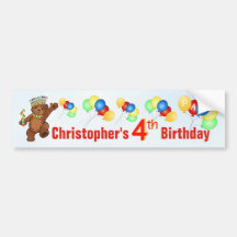 4th Birthday Party Teddy Bear Prince Bumper Sticker