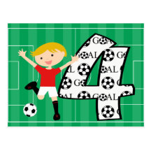 4th Birthday Red and White Soccer Goal Postcard