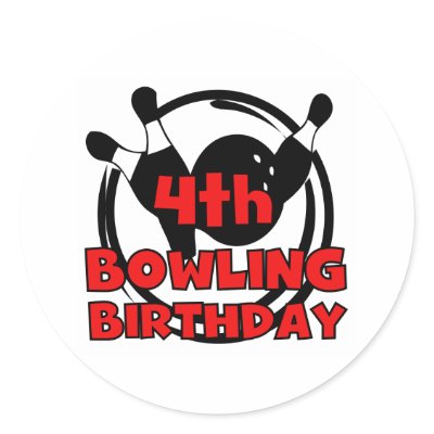 4th Bowling Birthday Round Stickers by kids_birthdays