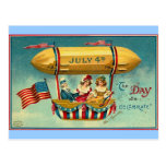 4th of July - Airship - Vintage art Post Card