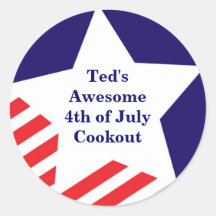 4th of July American star stripe red white blue Round Stickers