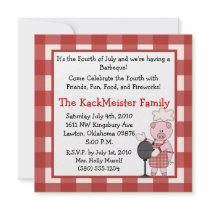 4th of July BBQ invite party fun cute pig picnic