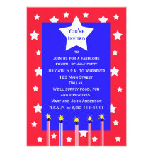 4th of July Firework and Stars Party Invitation
