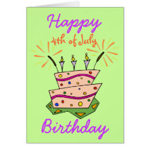 4TH OF JULY HAPPY BIRTHDAY Fireworks & Cake Card.