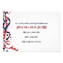 4th of July Red White and Blue Ribbons and Stars Personalized Invites