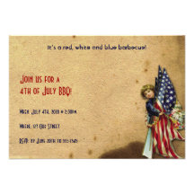 4th of July Vintage Liberty Girl with U.S. Flags Custom Announcements