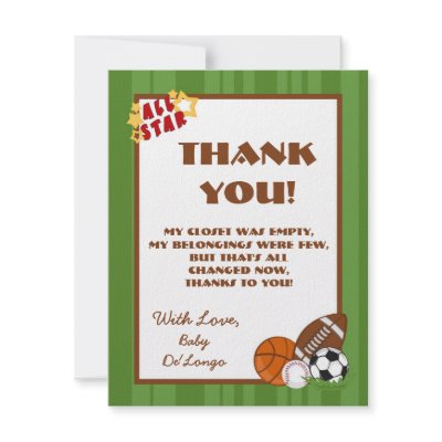 4x5 FLAT Thank you Card All-Star Green Invitations by AnnLeeDesigns