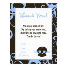 4x5 FLAT Thank You Card Boy Blue Punk Skull Flame Personalized Invitation