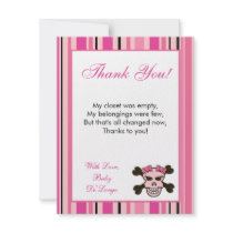 4x5 FLAT Thank You Card Girly Girl Pink Punk Skull