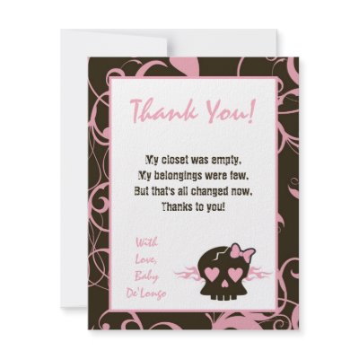 4x5 FLAT Thank You Card Girly Girl Pink Punk Skull by thepapergenius