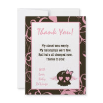 4x5 FLAT Thank You Card Girly Girl Pink Punk Skull