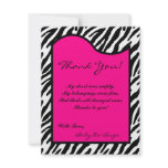 4x5 FLAT Thank you Card Hot Pink Zebra Print invitations