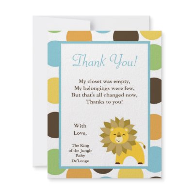 4x5 FLAT Thank you Card Jungle King Lion Safari Zo by AnnLeeDesigns