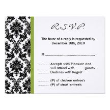 4x5 R.S.V.P. Reply Card - Black Damask Green RSVP Invitations