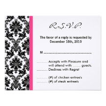 4x5 R.S.V.P. Reply Card - Black Damask Hot Pink Custom Invites