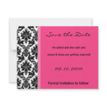 4x5 Save the Date Card - Black Damask & Hot Pink