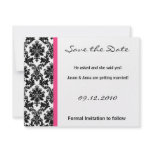4x5 Save the Date Card - Black Damask & Hot Pink invitations