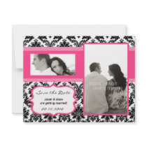 4x5 Save the Date Card - Black Damask & Hot Pink