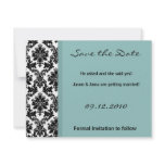 4x5 Save the Date Card - Black Damask Tiffany Blue Custom Invites